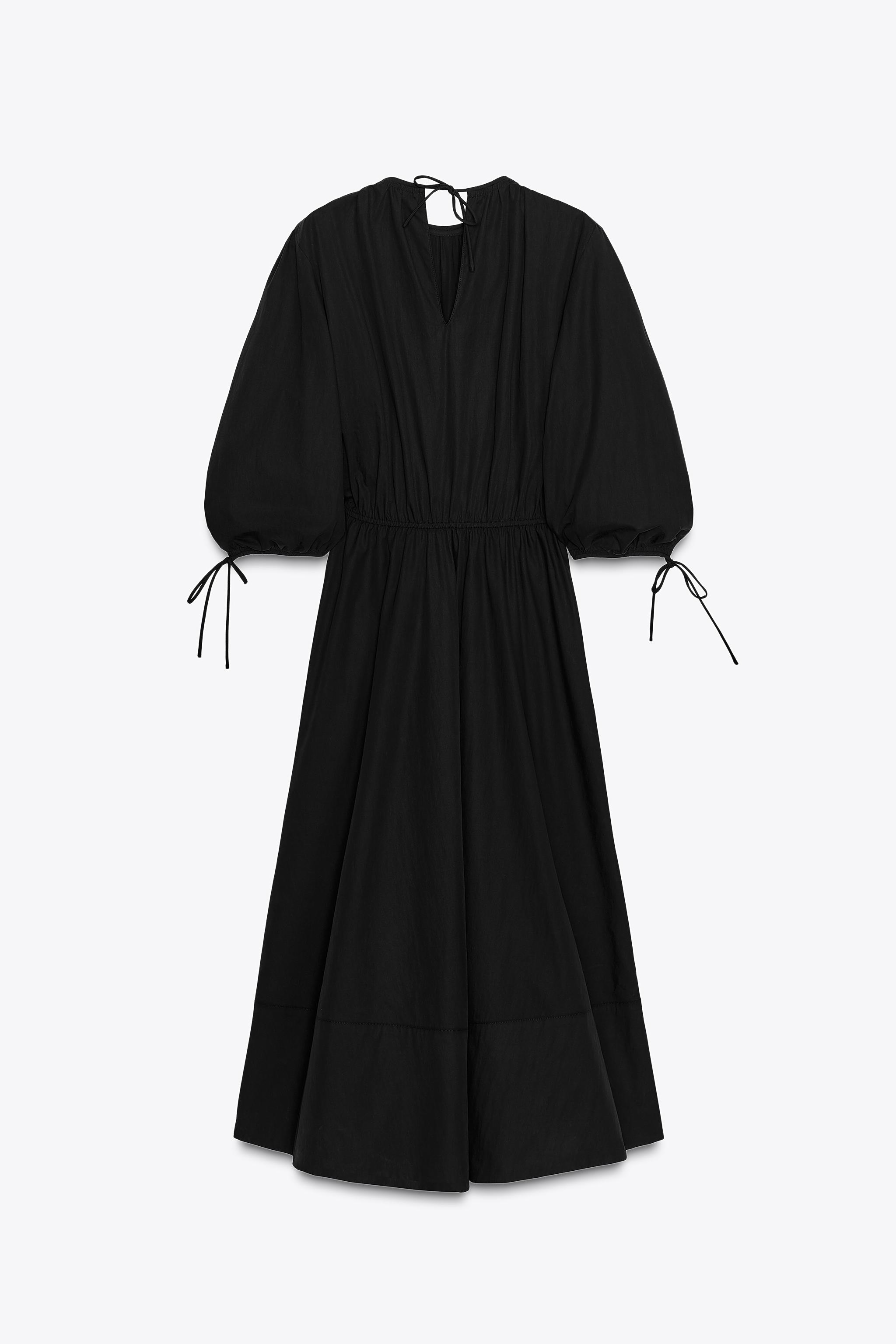 ZW COLLECTION RUCHED POPLIN DRESS - Black | ZARA Canada