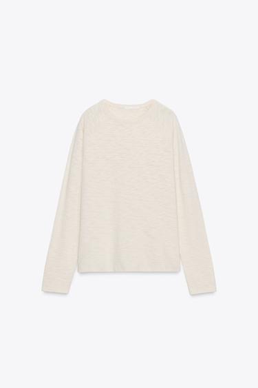T-SHIRT MANCHES RAGLAN EN COTON - Sable / Chiné de Zara - Image 4