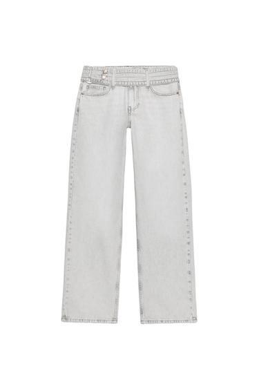 Zara Z1975 LOW-RISE STRAIGHT LEG JEANS WITH BELT - Light gray