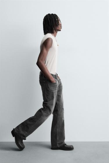 Zara RIPPED FLARE FIT JEANS - Charcoal