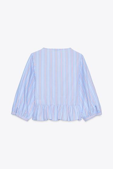 CHEMISE À RAYURES ET LACETS - Bleu / Blanc de Zara - Image 8