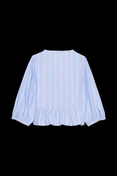 GESTREIFTES HEMD MIT SCHLEIFEN - Weiß / Blau von Zara