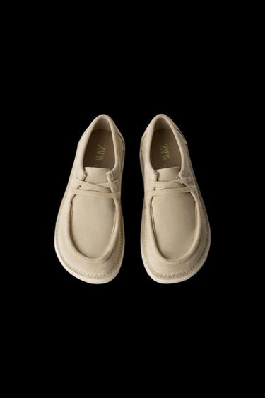 LEDERSCHUH MIT SCHNÜRUNG - Sandfarbe von Zara