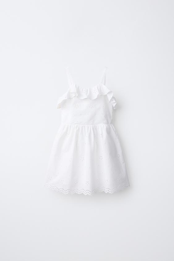SCHIFFLI EMBROIDERY DRESS WITH RUFFLES - White by Zara - Image 0