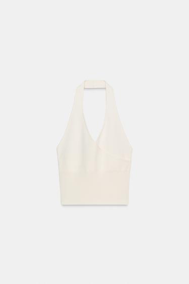 KNIT HALTER TOP - Oyster-white by Zara