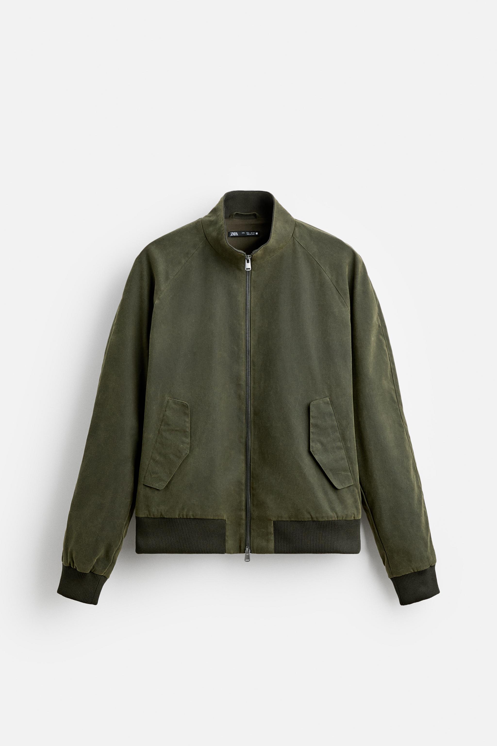 Zara Chamarra Bomber Efecto Encerado En Khaki Mx 42 Us L Hombre