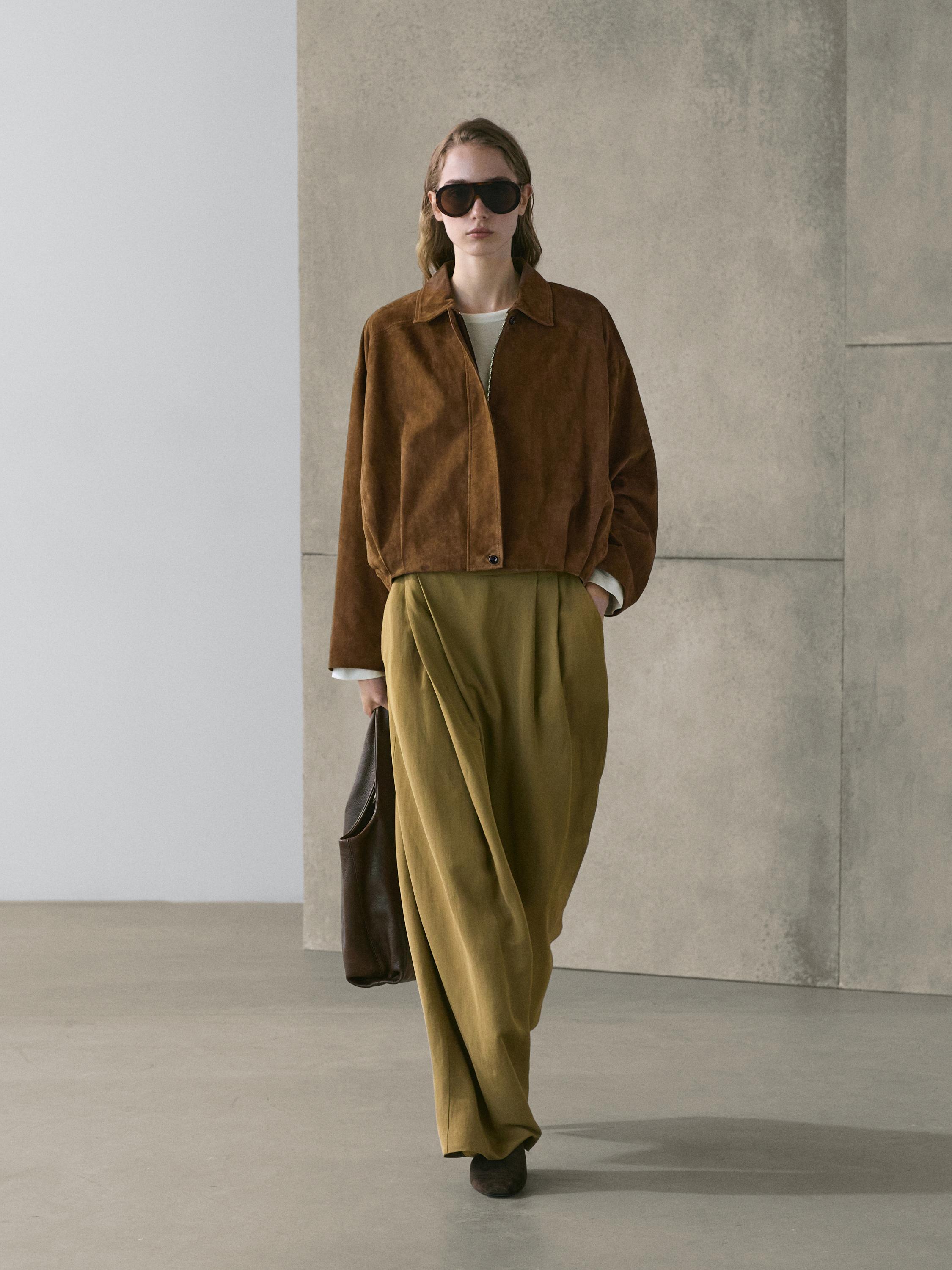 Blouson court bomber en cuir effet daim