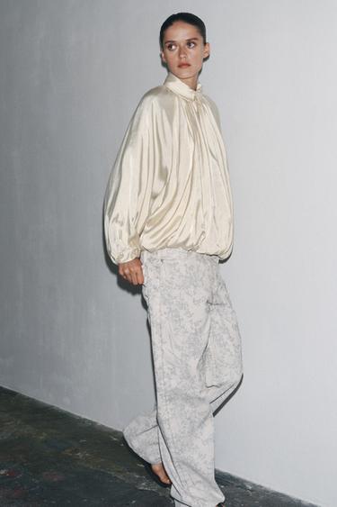 Zara PUFFED BOMBER JACKET ZW COLLECTION - Ecru