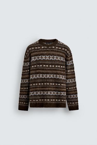 GEOMETRIC JACQUARD JUMPER - Brown by Zara