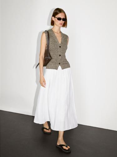 Zara Mouliné knit V-neck vest - Green