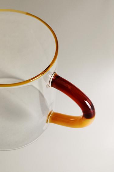 BOROSILICATE GLASS MUG WITH COLOURED HANDLE - Light orange by Zara - Image 2