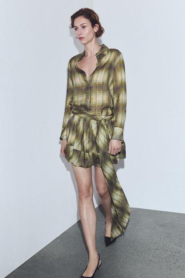 MINI SKIRT WITH CHECK PRINT AND BOW - Greens by Zara