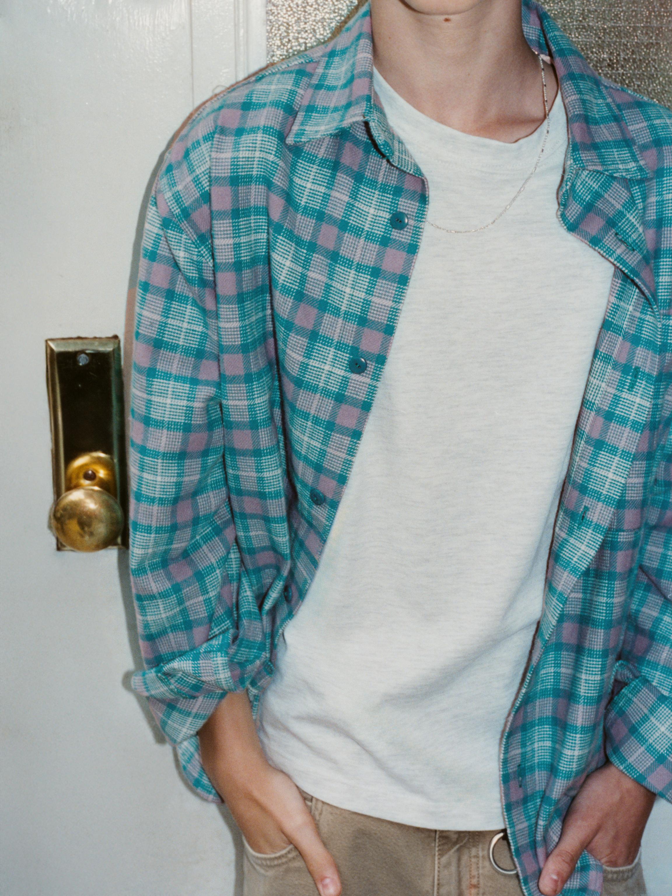 PLAID PRINT SHIRT — Mid-green
