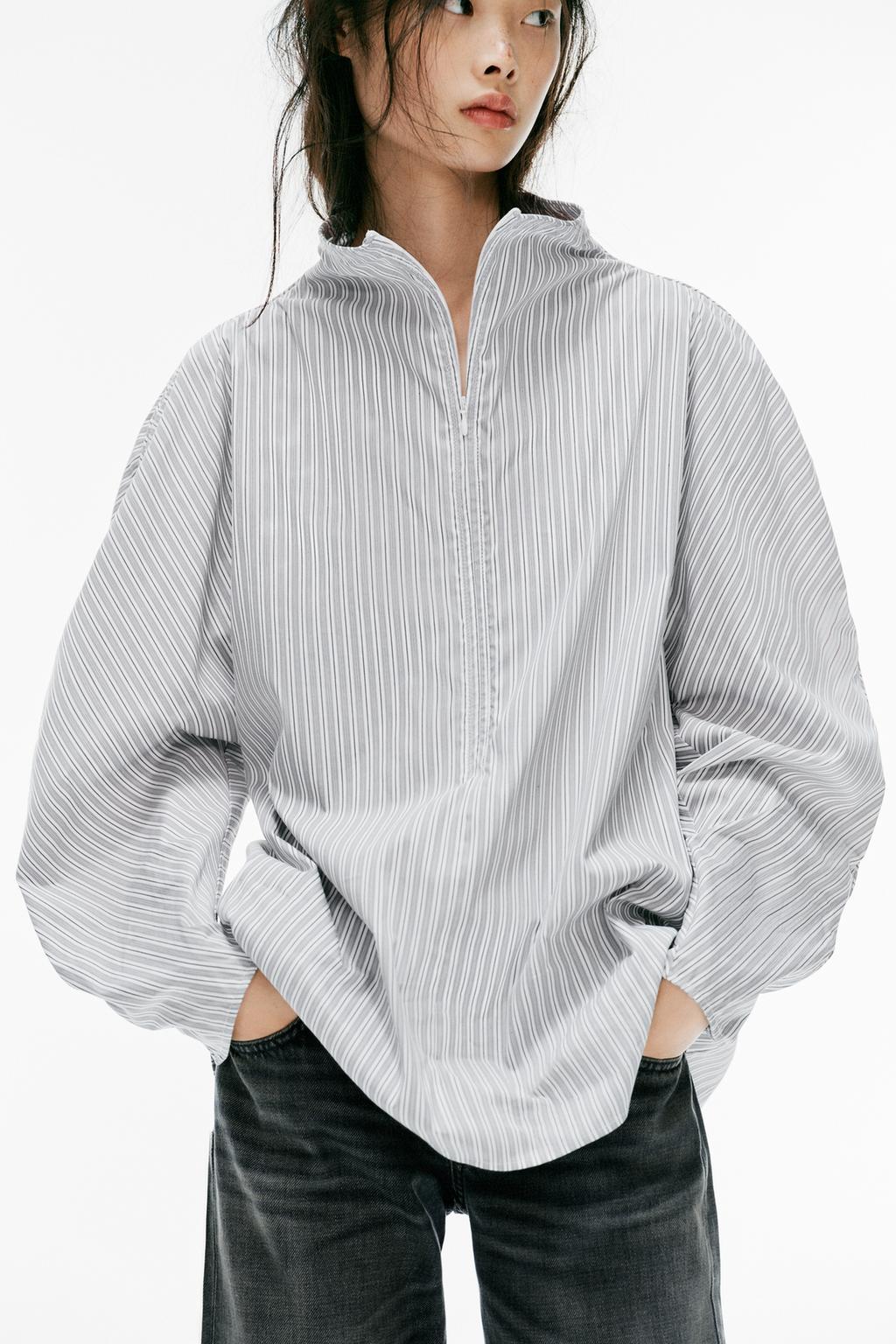 STRIPED POPLIN SHIRT WITH VOLUME