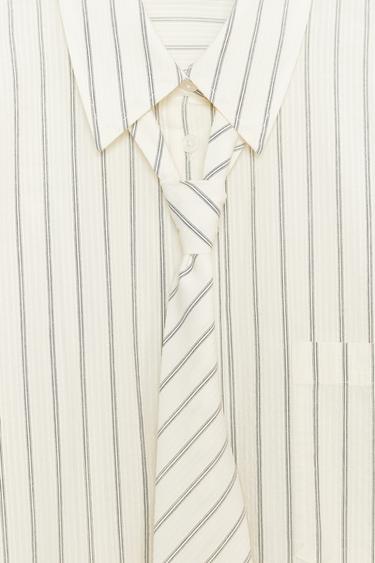 OVERSIZE SHIRT WITH TIE - White / Grey by Zara - Image 7