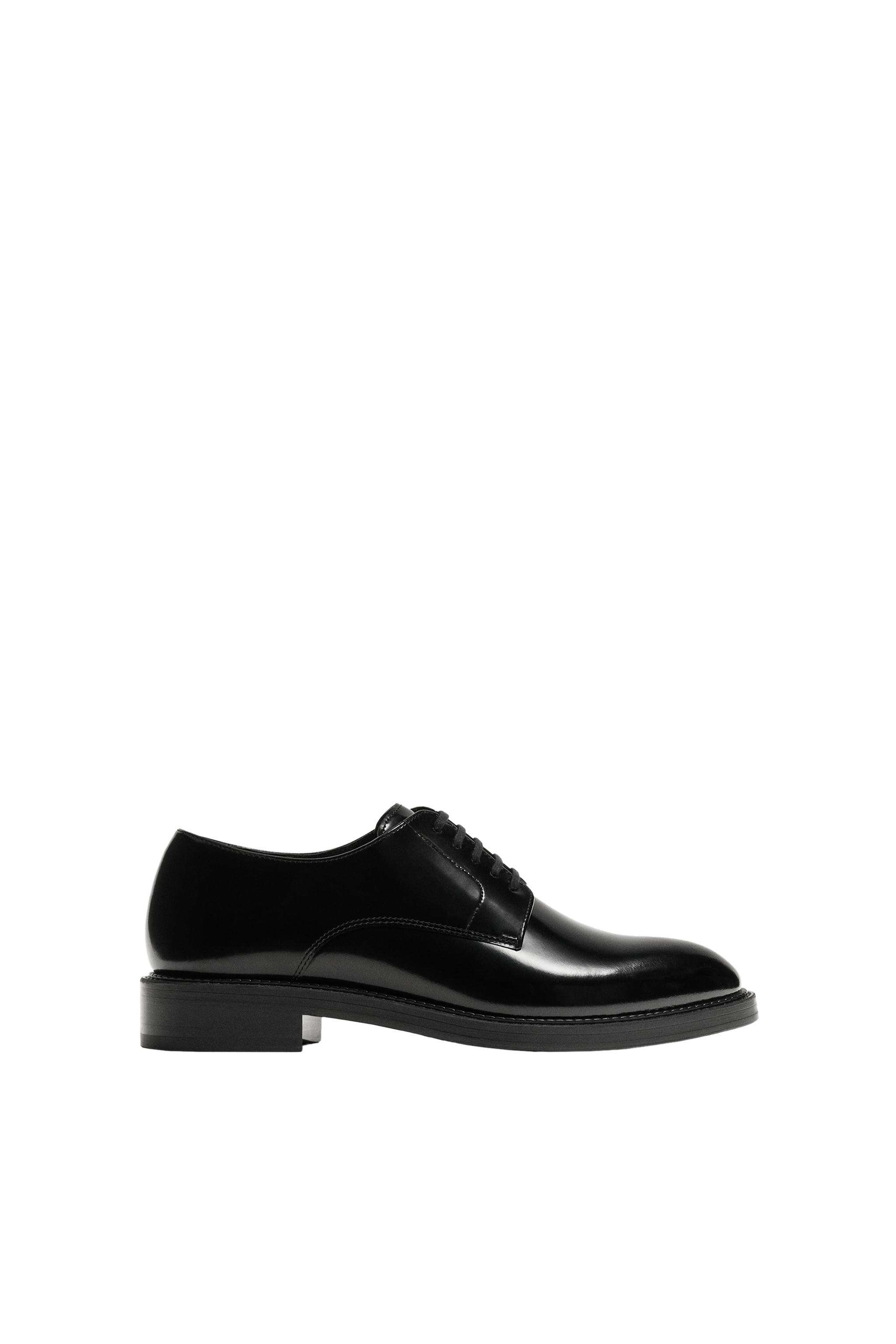 LEATHER DERBY SHOES - Black | ZARA India