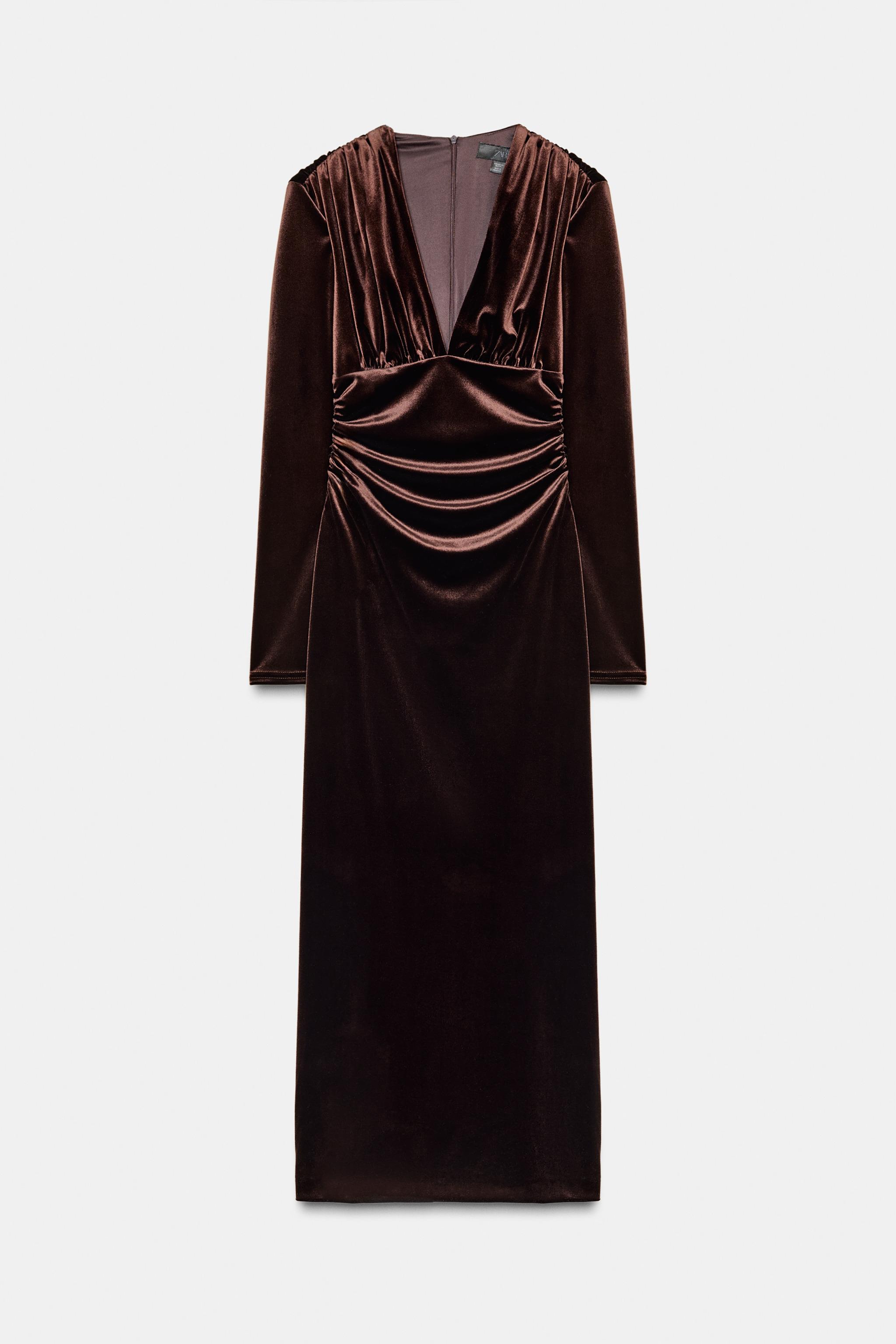 DRAPED VELVET MIDI DRESS