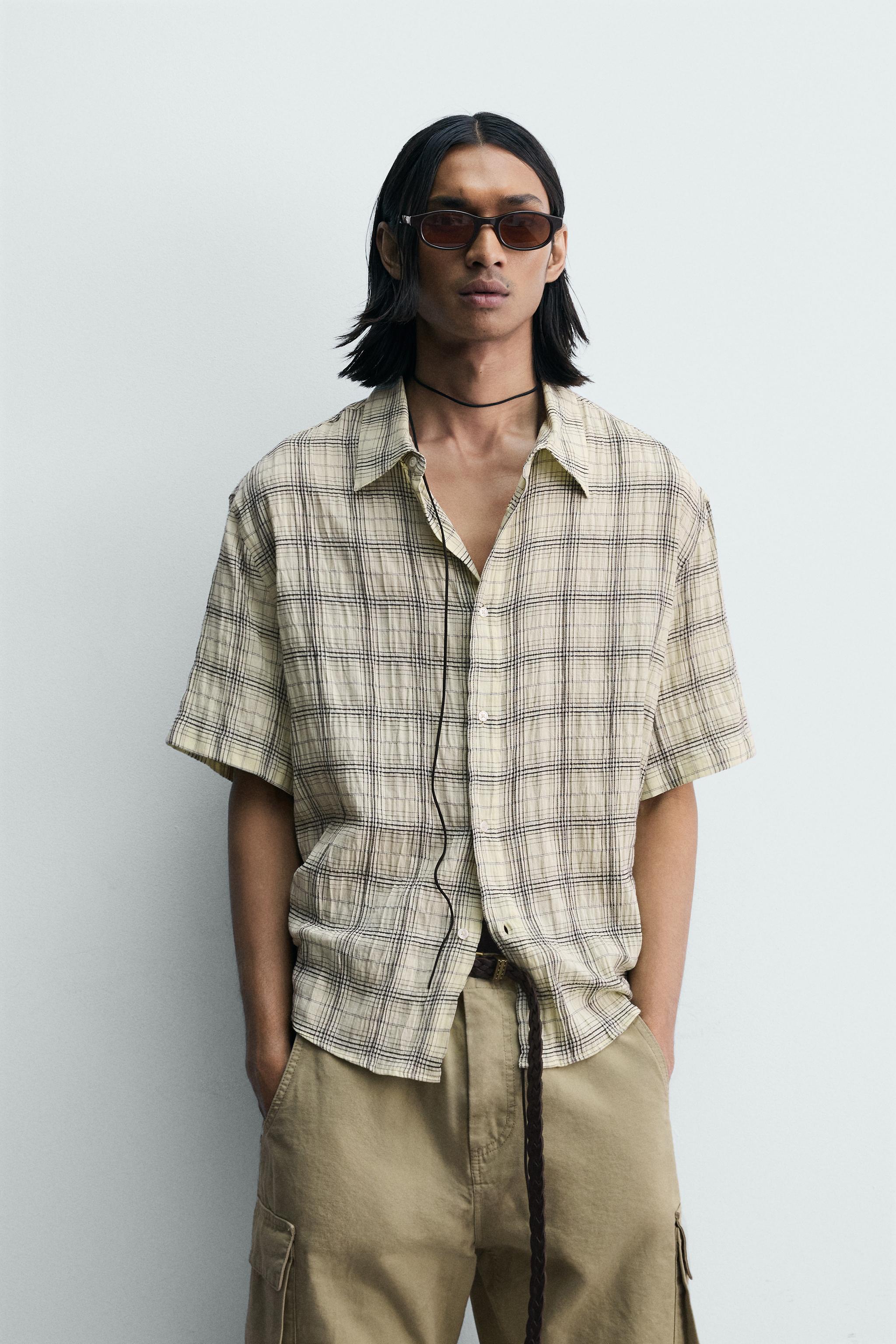 RELAXED FIT PLAID JACQUARD SHIRT - Pastel yellow | ZARA United States