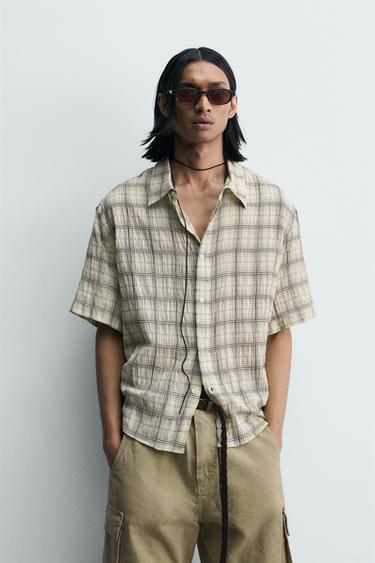 KËMISHË RELAXED FIT JACQUARD ME KUADRATE - E verdhë pastel nga Zara