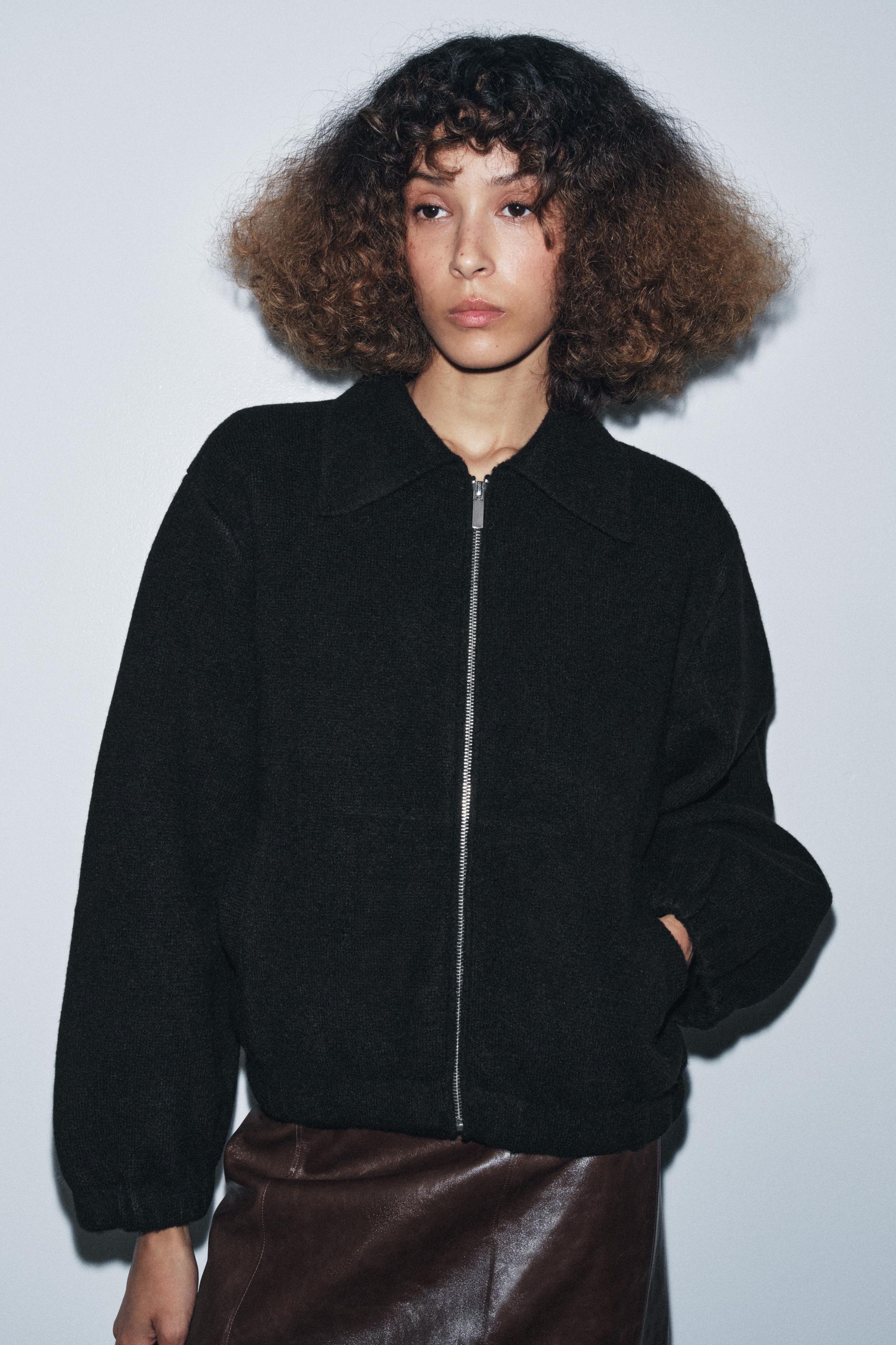 ZIPPERED KNIT BOMBER JACKET