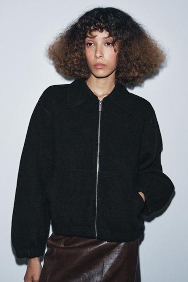 ZIP-UP KNIT BOMBER JACKET - Black by Zara - Image 1