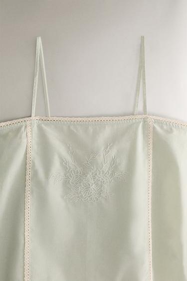 COTTON TOP WITH EMBROIDERY - Light green by Zara - Image 1