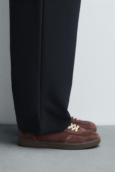 CONTRAST SOLE LEATHER TRAINERS - Burgundy Red by Zara - Image 0