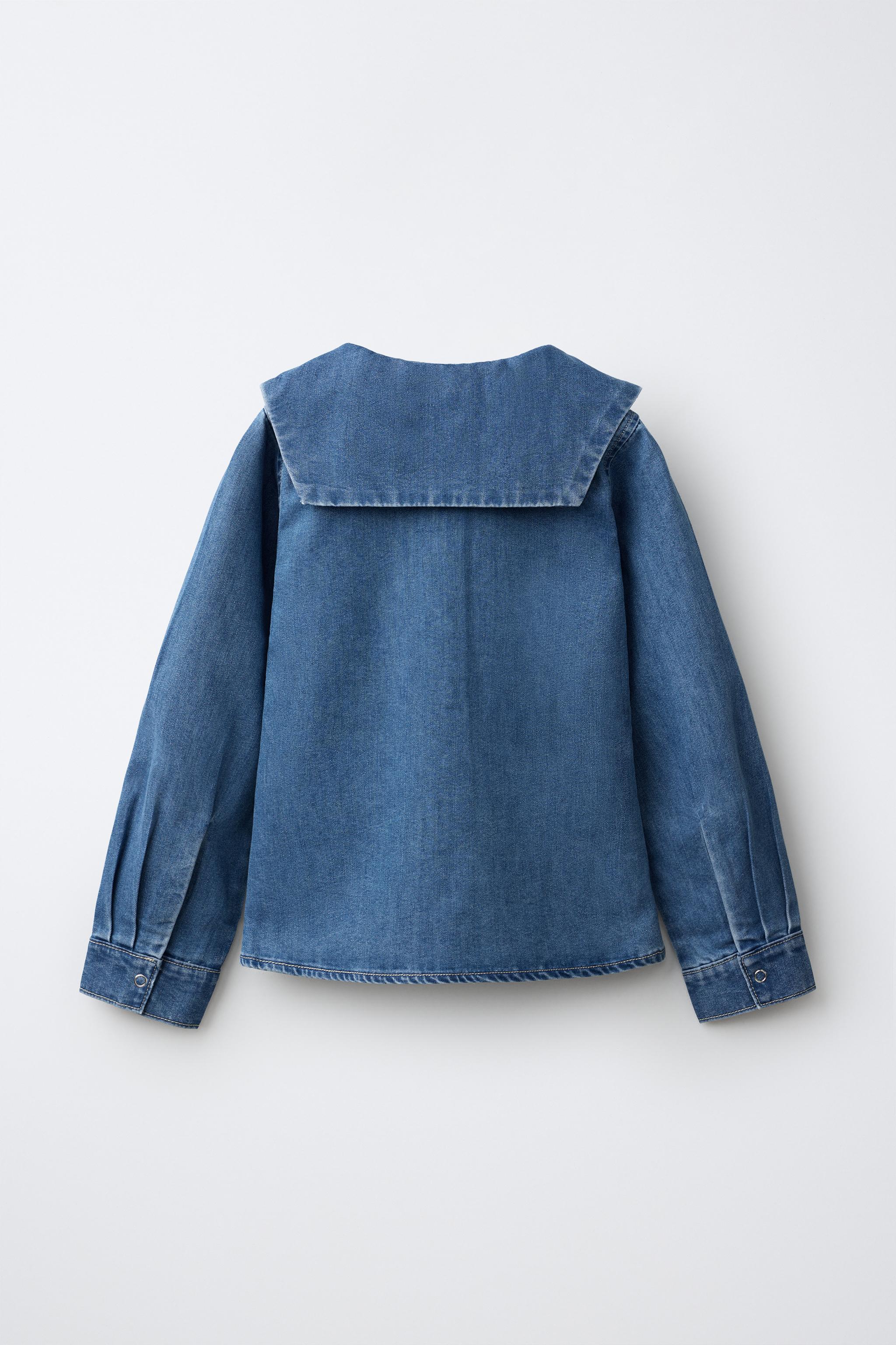 SAILOR COLLAR DENIM SHIRT — Blue