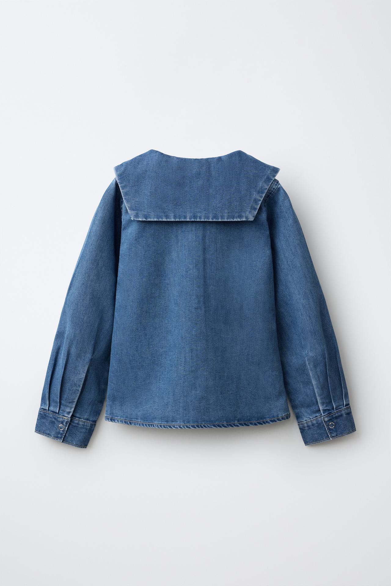 SAILOR COLLAR DENIM SHIRT — Blue