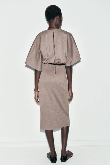 MIDI PIQUÉ DRESS WITH BELT - Light brown by Zara - Image 5