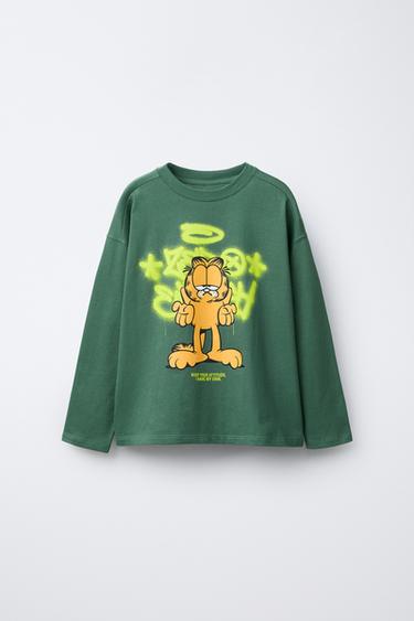 T-SHIRT MED GRAFFITI-PRINT GARFIELD © PAWS INC - flaskegrøn fra Zara - Billede 0