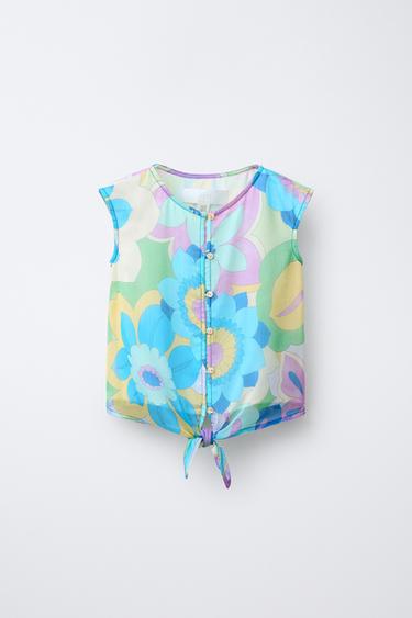 PRINTED SHIRT WITH KNOT - Sea green by Zara - Image 0