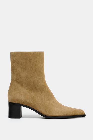 MID-CALF SPLIT SUEDE ANKLE BOOTS - Dark tan by Zara
