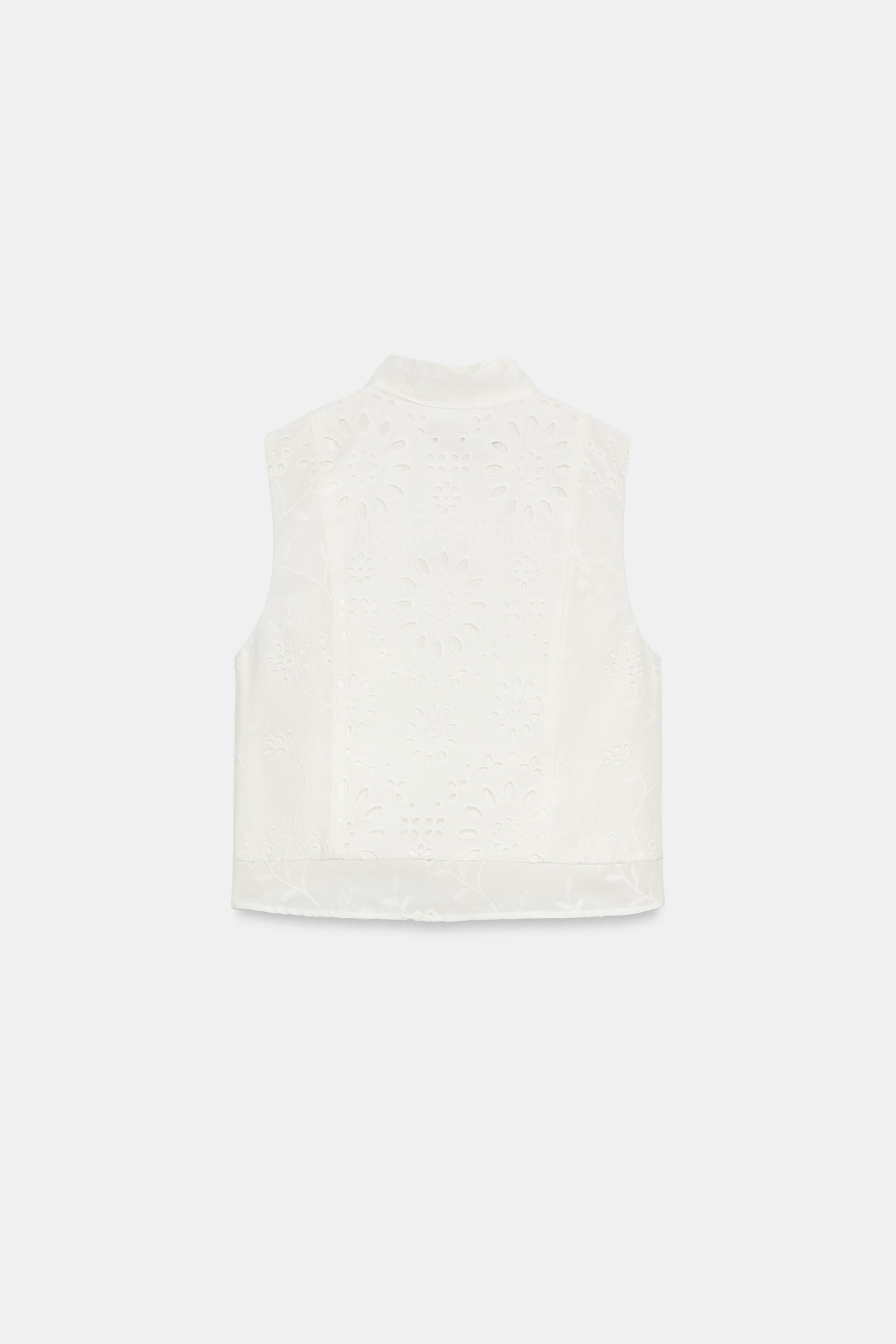 Женские рубашки Zara EMBROIDERED JEWEL BUTTON TOP — фото 8