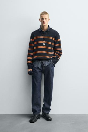 ЖАККАРДОВЫЙ ДЖЕМПЕР В ПОЛОСКУ — МОРСКОЙ СИНИЙ от Zara