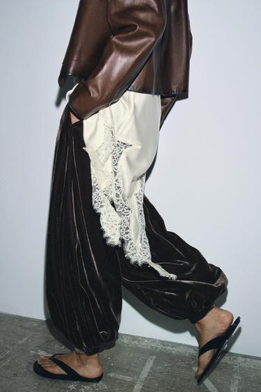 VELVET TROUSERS ZW COLLECTION - Brown by Zara - Image 1