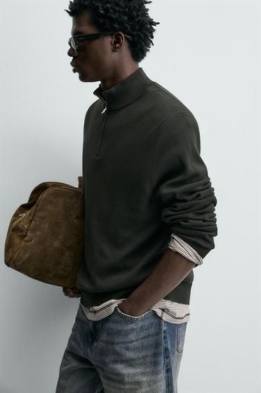 COTTON QUARTER-ZIP JUMPER - Green by Zara - Image 5