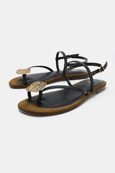 FLAT SANDALS WITH METAL DETAIL - Brown by Zara - Image 2