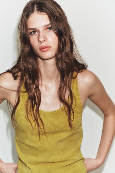 HAUT RUSTIQUE À BRETELLES - Jaune citron de Zara - Image 2