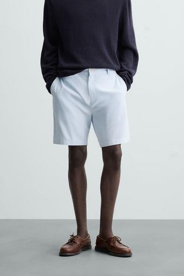 Zara COTTON LINEN BLEND SHORTS - Sky blue