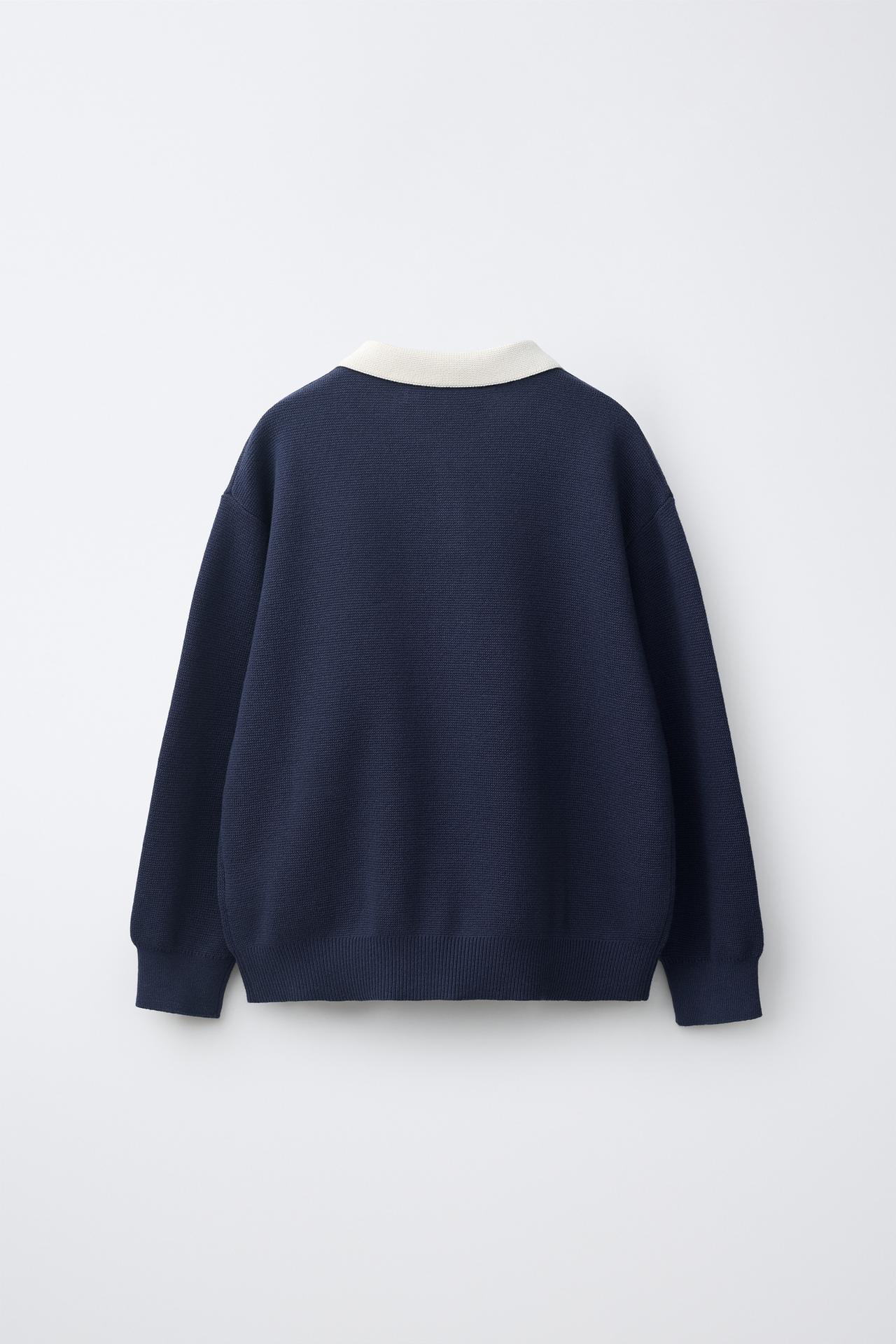 VARSITY KNIT POLO SWEATER — Dark navy