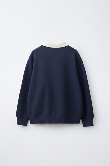 VARSITY KNIT POLO SWEATER — Dark navy 2