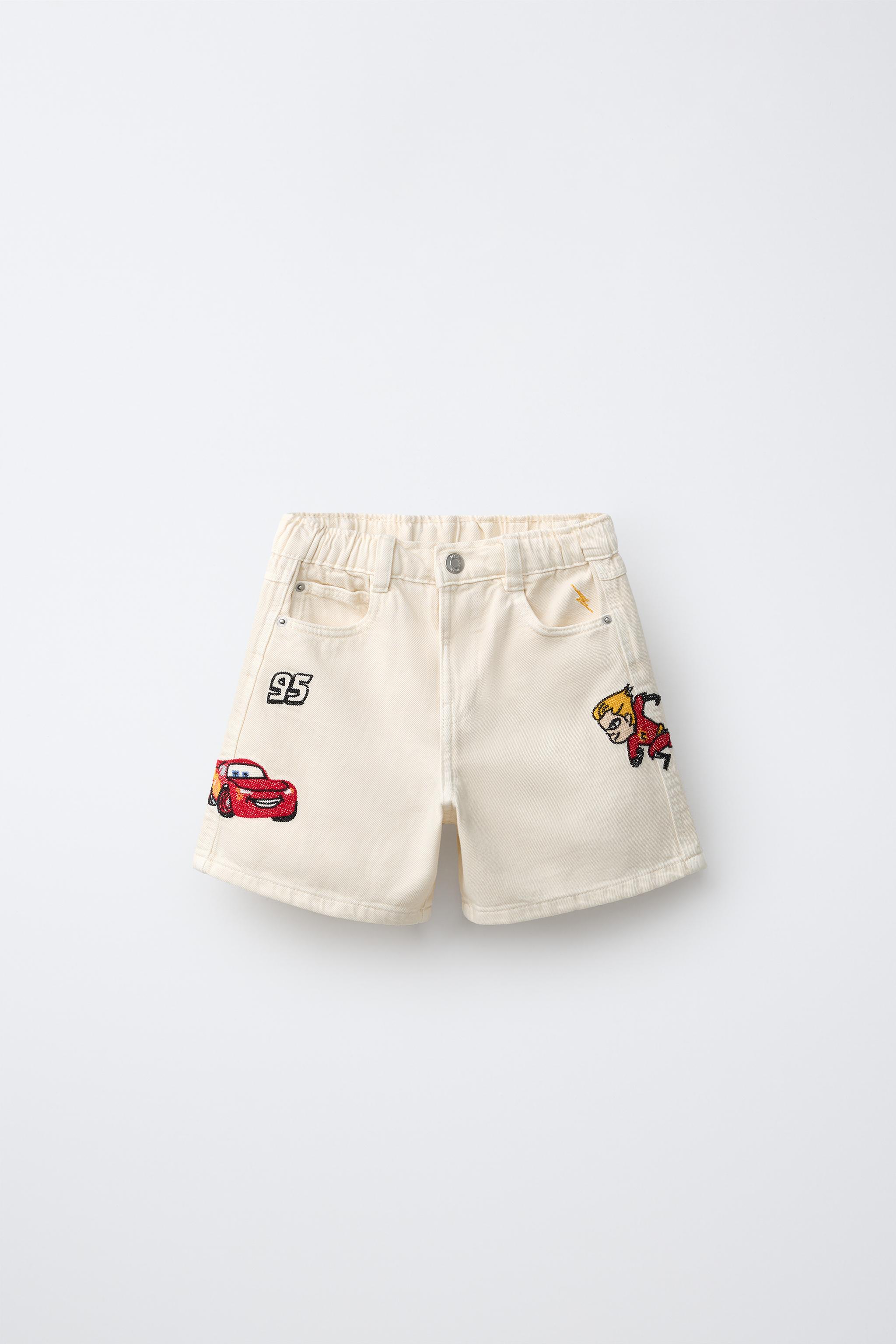 © DISNEY/PIXAR EMBROIDERED TWILL SHORTS — Ecru