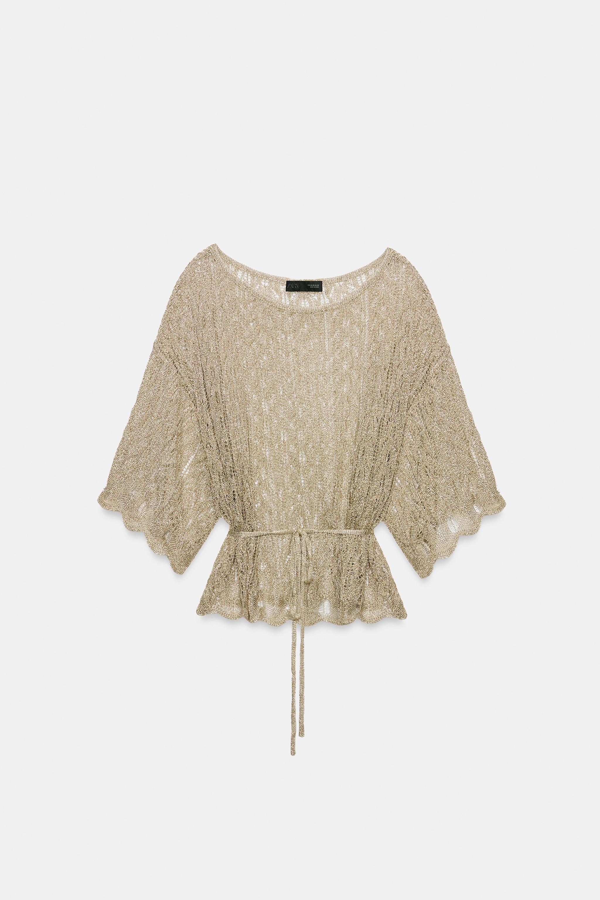 METALLIC THREAD KNIT TOP WITH BELT