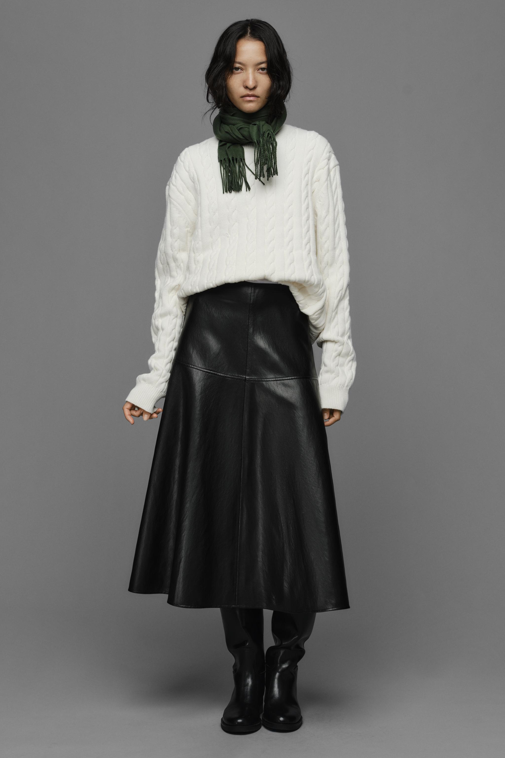 FAUX LEATHER-EFFECT MIDI A-LINE SKIRT