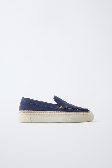 LEATHER SPORTS MOCCASINS - Navy Blue by Zara