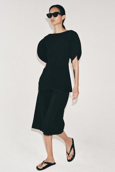 ТОП С БУФАН РЪКАВ ZW COLLECTION - Черен от Zara
