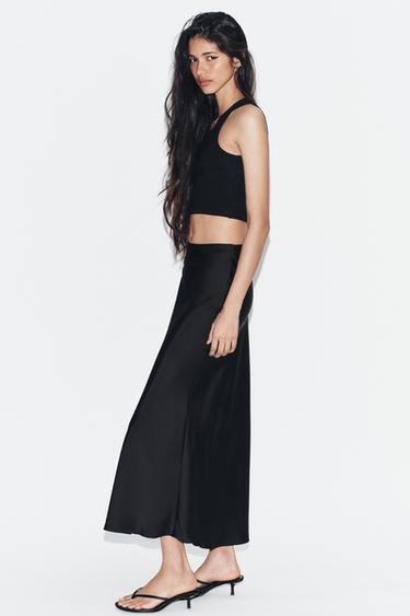 JUPE MI-LONGUE SATINÉE - Noir de Zara - Image 2