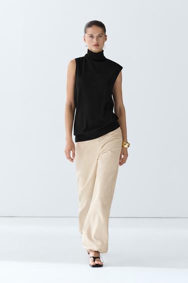Zara Asymmetric hem turtleneck top - Black - Image 0