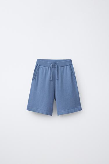 COTTON LINEN BERMUDA SHORTS - Blue by Zara